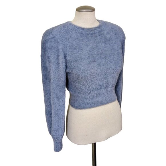 Sunday Best Aritzia Kitten Sweater Womens S Blue Fuzzy Pullover Balloon Sleeve - Picture 2 of 8